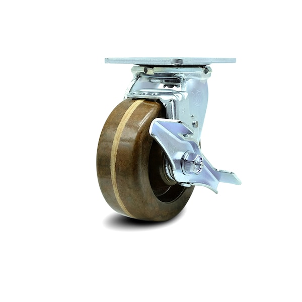5 Inch High Temp Phenolic Swivel Caster with Roller Bearing and Brake SCC